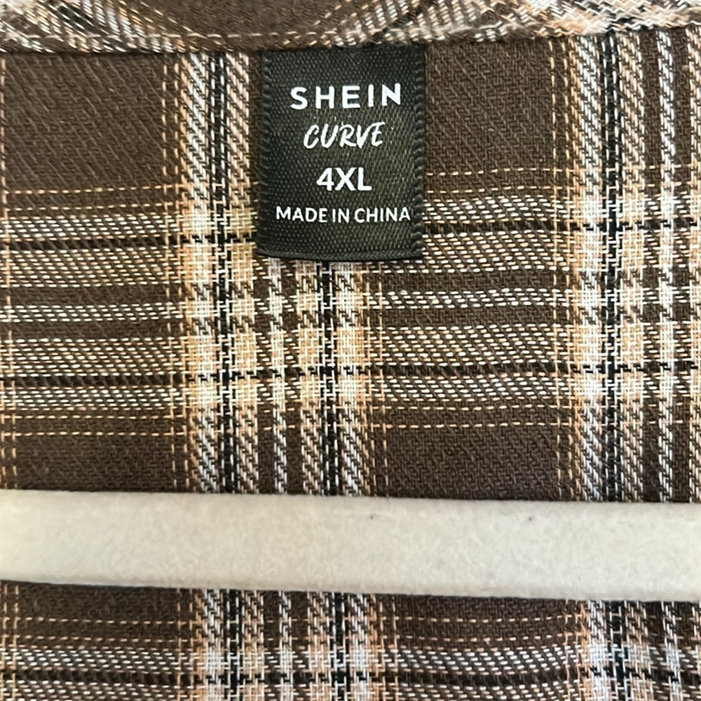 S H E I N Curve Brown/Cream/Gold Plaid Flannel Babydoll Top, Sz 4XL(20),EUC. - Picture 3 of 8